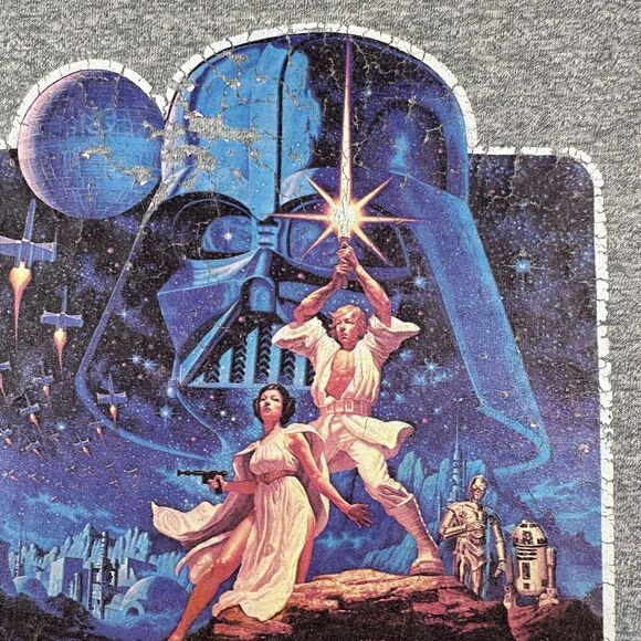 1977 Star Wars Ringer Shirt Men’s Medium Gray Short Sleeve Iron On‎ Graphic - Picture 11 of 16